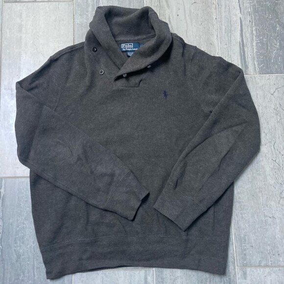 Polo by Ralph Lauren Cotton Shawl Collar Pullover Sweater Gray Size Medium - Picture 1 of 8